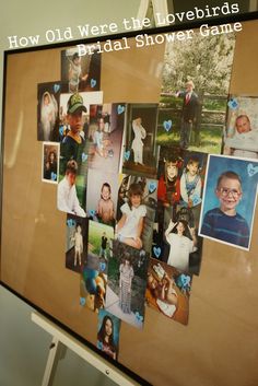 a bulletin board with pictures of people on it and the words how old were the lovebirds?