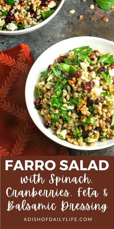 farro salad with spinach, cranberries, feta and balsamic dressing