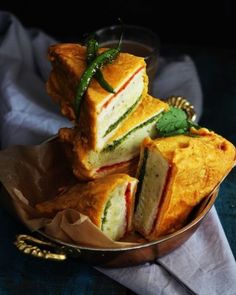 three layer chutney aloo bread pakora / pakocaa on a plate