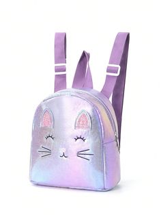 1pc Children Girl Mini Cute Cat Embroidered Backpack Classic Backpack Is Suitable For Little Girl Kindergarten Elementary School Students Daily Use Outdoor Travel Festival Gifts Purple Casual,Cute   Pu Animal,Cartoon Classic Backpack   Kids Bags & Luggage, size features are:Bust: ,Length: ,Sleeve Length: Back To School Bag With Cat Design, Cat Design Backpack For End Of School Year, Cute Backpack With Cat Design For Back To School, Cute Bags With Zipper Closure, Cute Purple Backpack With Adjustable Strap, Back To School Bags With Cat Design, Cute School Bags With Cat Design, Cat Design Backpack For Back To School, Multicolor School Backpack With Cat Design