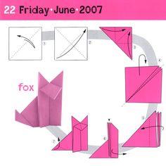 the instructions for how to make an origami fox with paper and scissors are shown