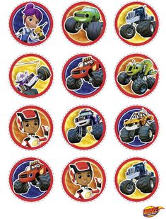 stickers for blaze the monster truck birthday party favors, including cupcake toppers