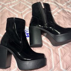 Super Comfy Trendy Black Platform Boots With Stacked Heel, Black Synthetic Platform Boots With Stacked Heel, Black Synthetic Square Toe Platform Boots, Black High-top Synthetic Heels, Soda Shoes, Faux Suede Boots, Womens Riding Boots, Gogo Boots, Western Boots Women