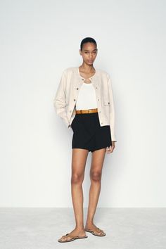 FAUX SUEDE SHORT JACKET - Ecru | ZARA United States Blazers Shoes, Suede Shorts, Cardigan Sweater Jacket, Tshirt Skirt, T Shirt Vest, Long Sleeves Jacket, Short Jacket, Shirt Skirt, Trouser Jeans