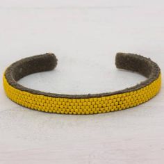 Beaded cuff bracelet, 'Beautiful Horizon in Yellow' - Glass Beaded Cuff Bracelet in Solid Yellow from El Salvador  #yellow #yellowjewelry #simplejewelry #simple #minimalisticjewelry Handcrafted Beaded Jewelry, Yellow Bracelet, Yellow Jewelry, Beaded Cuff Bracelet, Buy Bead, Beaded Cuff, Beaded Dangle Earrings, Simple Jewelry, Jewelry Packaging