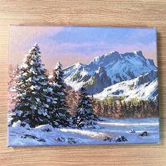 Correa Art, Acrylic Painting Winter, Winter Pine Trees, Winter Drawings, Cadmium Yellow, Mountain Drawing, Amazing Paintings, Canvas Painting Landscape