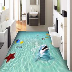 a bathroom with a dolphin swimming in the water