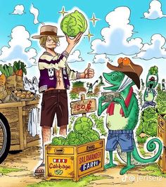 an image of a cartoon character selling vegetables