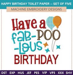 a birthday card with the words have a fab - poo and balloons