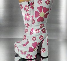 Floral Mid-Calf Boots : Boot Type: basic Shaft Material: PU Outsole Material: RUBBER Upper Material: PU Season: Spring/Autumn Insole Material: RUBBER Heel Type: Square heel Lining Material: PU Boot Height: Mid-Calf Item Type: BOOTS Fashion Element: zipper Department Name: ADULT Toe Shape: round toe Heel Height: Super High (8cm-up) With Platforms: Yes Platform Height: 5-7cm is_ handmade: Yes Pattern Type: Print Model Number: Women's Floral Print Mid Calf Boots Fit: Fits true to size, take your normal size Closure Type: ZIP product: Women's Floral Print Ankle Boots size: 34-46 Euro size Retro High Heel Boots For Spring, Retro Round Toe Platform Boots For Spring, Retro Platform Boots For Spring, Pu Boots, Floral Boots, Boot Types, Print Models, Round Toe Heels, Mid Calf Boots