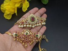 "the price mentioned is for one piece. Item size: STYLE 1: design length 3\", design width 1.2\" and total length with links 13\" approximately STYLE 2: design length 2.8\", design width 1.8\" and total length with links 17\" approximately Gold plated armlets which can use as choker for kids. Kempu emrald armlets,South indian jewelry, Baju bandh, Angada, sleeveless traditional attire, Engagement jewelry,Indian jewelry in US, WEDDING JEWELRY, bridal jewelry, Choker necklace, Chakra Jewelry,boho jewelry, Baju bandh, arm Jewelry These jewelry are  attest accessory for weddings, engagements, theme parties, and religious occasions  Ready to ship from FL USA. Care: We don't want your special moments to fade. To maintain the quality of your jewelry,  please  => It is recommended to keep all your Baju Bandh Designs Gold, Bajubandh Design Gold, Engagement Jewellery Indian, Chokers For Kids, Armlet Gold, India Wedding, Arm Jewelry, Arm Bracelets, South Indian Jewelry