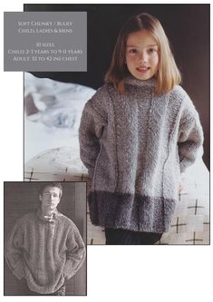 This pattern is for a casual sweater for boys, girls, men and ladies. For sizes 2-3 years to 9-11 years for children and 32 to 42 ins for adults. inches. The pattern is for chunky /bulky yarn. It was written for Rowan Chunky Soft - a discontinued range.  Alternative yarns are available with a tension of 11 sts and 17 rows to 10cm using 7.5mm needles. It is in UK English - no translations. This is a PDF copy of a vintage knitting pattern. You receive a digital copy to print yourself. You do not r Mens Sweater Knitting Pattern, Uk English, Sweater Knitting Pattern, Kids Jumpers, Mens Sweater, Vintage Knitting Patterns, Casual Sweater, Bulky Yarn, Sweater Knitting Patterns