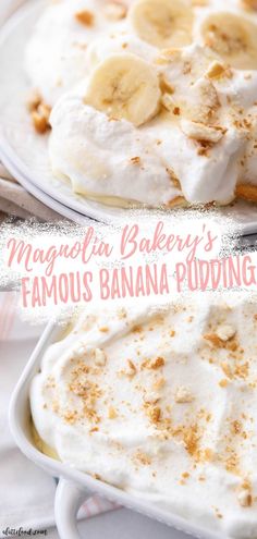 a banana pudding with whipped cream and cinnamon on top