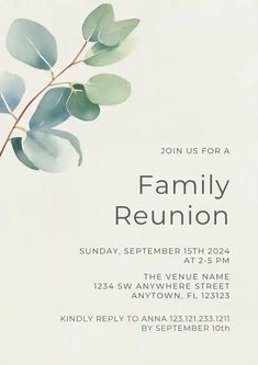 an image of a family reunion party with leaves on the front and back of it