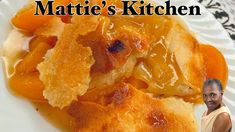 a man standing next to a plate with food on it and the caption mattie's kitchen