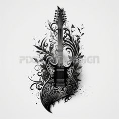 an abstract guitar with black and white swirls