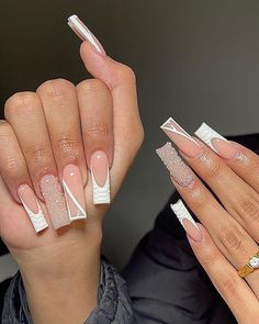 Nails Acrylic White And Silver, Cute Nails Square, White Nails Trendy, Chrome Silver Nails, Nails Milky White, Nails Milky, Milky White Nails, Acrylic Nails Nude, Custom Nails