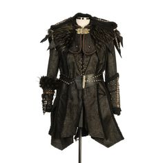 Luxury Medieval Outerwear For Cosplay, Luxury Black Costume For Larp, Luxury Black Costumes For Larp, Luxury Black Larp Costumes, Mossy Aesthetic, Viking Leather Armor, Drawing Fabric, Steampunk Jacket, Fantasy Ideas