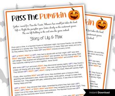 two pumpkin themed pages with the words pass me pumpkin