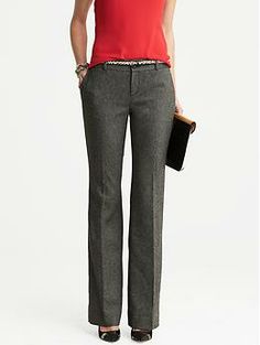 Martin-Fit Textured Black Flannel Trouser Chic Straight Dress Pants For Office, Chic Straight Bottoms For Work, Chic Straight Bottoms With Welt Pockets, Chic Straight Pants With Welt Pockets, Fall Office Dress Pants With Welt Pockets, Classic Dress Pants For Fall Workwear, Classic Fall Dress Pants For Work, Straight Bottoms For Office Wear In Fall, Elegant Mid-rise Fall Pants