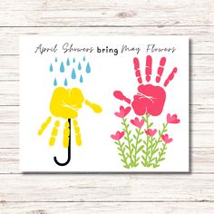 a card with an image of two hands holding flowers and the words, aprul showers bring