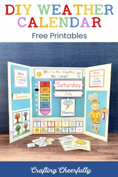 a diy weather calendar with the words, free printables and pictures on it