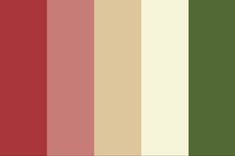 the color palette is red, green, and beige with an assortment of different shades