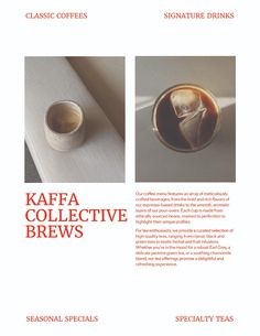 a brochure for kaffe collective brews with two pictures of the same beverage