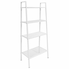 a white shelf with three shelves on each side