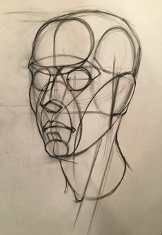 a pencil drawing of a man's head with glasses on top of his head