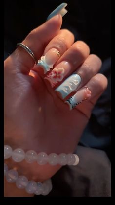 Almond White French Tip With Design, White French Tip Nails With Jewels, Cute White French Tip Nails Designs, Big French Tip Nails, Cute French Acrylic Nails, White Frenchies Nails, French Tip Charms, White French Tip With Gems, White On White French Tip Nails