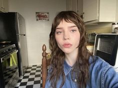 Sophie Thatcher Style, Sophie Thatcher Haircut, Long Hair Micro Bangs, Long Layered Hair With Micro Bangs, Long Shag Micro Bangs, Bang Styles, Sophie Thatcher Dark Hair, Baby Bangs Long Hair, Embrace Messy Hair