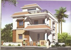 this is an artist's rendering of a two story house with balconies