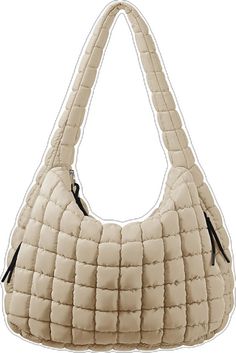 Quilted Beige Tote Shoulder Bag, Beige Quilted Tote Shoulder Bag, Beige Quilted Shoulder Bag For Shopping, Beige Quilted Shoulder Bag For Travel, Quilted Beige Shoulder Bag For Travel, Rectangular Beige Hobo Bag With Zipper Pocket, Beige Softback Bag With Zipper Closure, Beige Softback Bags With Zipper Closure, Canvas Shoulder Bag With Zipper Closure