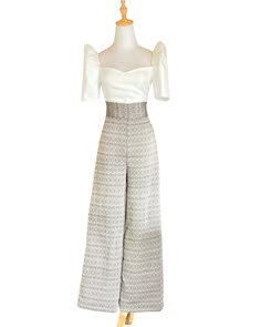 Modern Filipiniana Outfit Classy Dress, Filipina Outfit Modern, Barong Top For Women, Filipiniana Modern Pants, Filipiniana Inspired Outfit, Modern Filipiniana Pantsuit, Modern Filipiniana Jumpsuit, Filipiniana For Oath Taking, Filipiniana Modern Outfit