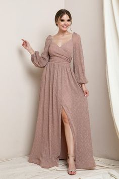 Surplice Neckline, Long Sleeve Maxi, Long Sleeve Maxi Dress, Crossover, The Back, Comfort Fit, Rose Gold, Maxi Dress, Zipper