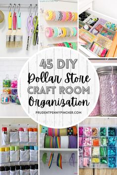 collage of different craft room organization items