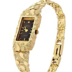 Women's Watch 10k Yellow Gold Nugget Link Bracelet Geneve Wrist Watch w/ Diamond 6.75" 24.7 grams Find all types of jewelry on our shop such as rings, bracelets, watches, necklaces, chains, pendants, earrings in all shapes and colors! Find the perfect gifts for your husband, wife, boyfriend, girlfriend, family and friends at Jewelry Store by Erik Rayo! Engagement Ring Necklace, Leather Watch Box, Gold Jewellry, Gold Watches, Womens Watches Luxury, Gold Nugget, Watch Box, Women's Watch, Watch Movement