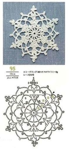 the pattern for an intricate lace doile is shown in two different sizes and colors