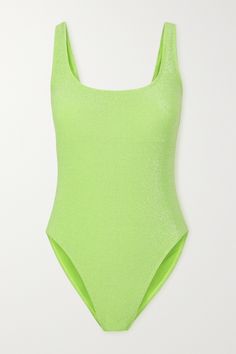 GOOD AMERICAN's 'Sparkle Modern' swimsuit works for both the beach and dinner after - simply switch out your pareo for jeans or shorts. Cut from metallic stretch fabric, it has a scoop neck that curves even lower at the back. Neon Swimsuit, Modern Swimsuit, Yellow One Piece, Neon Bikinis, Summer Bathing Suits, Green Swimsuit, 1 Piece Swimsuit, Lace Outfit, Cute Swimsuits