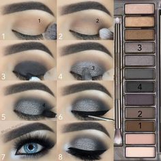 Eyeshadow For Grey Outfit, Formal Event Makeup Tutorial, Smokey Eyes Tutorial, Teknik Makeup, Make Up Mata, Grey Smokey Eye, New Makeup Ideas, Smokey Eye Easy, Grey Makeup