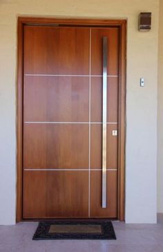 a modern wooden door with glass panels