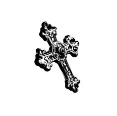 a black and white drawing of a cross