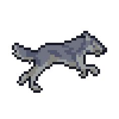 a pixellated image of a running horse in grey and black on a white background