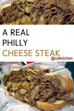 two pictures with the same food in them and one has meat on it, while the other has cheese steak