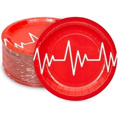 Item Description Say "congrats grad" to your friend or loved one at a nursing school graduation party or medical professional appreciation day in style with our red nurse graduation party plates! This set includes 80 decorative paper plates that feature a striking red color with a heartbeat symbol in the center, making it an excellent addition to your nurse practitioner graduation decorations. These plates will impress your guests and elevate the look of your dining and dessert tables. Each plat Medical School Graduation Party Ideas, Medical Themed Parties, Nurse Grad Parties, Nurse Graduation Party Decorations, Nurse Graduation Party, Medical Party, Med School Graduation, Heartbeat Monitor, Nursing School Graduation Party