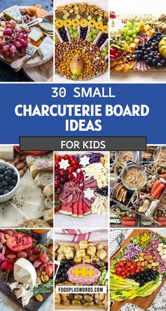 a collage of pictures with the words small charcuterie board ideas for kids