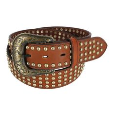 Designed to add edge to a classic western belt, this timeless Ariat belt features an array of studs defined by its brushed gold detailing. Its buckle not only matches the brushed studs but is removeable for more ways to wear. Dress to impress with this edgy western belt. Made of 100% Leather Ariat Belts, Edgy Western, Work Belt, Plus Size Belts, Money Belt, Western Buckles, Suspenders For Women, Western Belt, Woven Belt