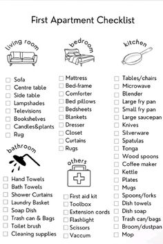 #apartment #checklist #first #essentials House Essentials List First Home, Furnishing A New Home Checklist, Small Apartment Living Room Ideas Cozy, Home Essentials List, Essentials First Apartment, Living Room Spring Decor, Apartment Decor Room, Checklist New Home