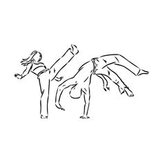 a drawing of two people doing acrobatic moves in the air with one person upside down